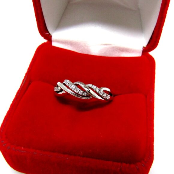 Natural Diamond Anniversary Band Twist Ring 10k White Gold Sz 7 Genuine Real - Picture 2 of 9